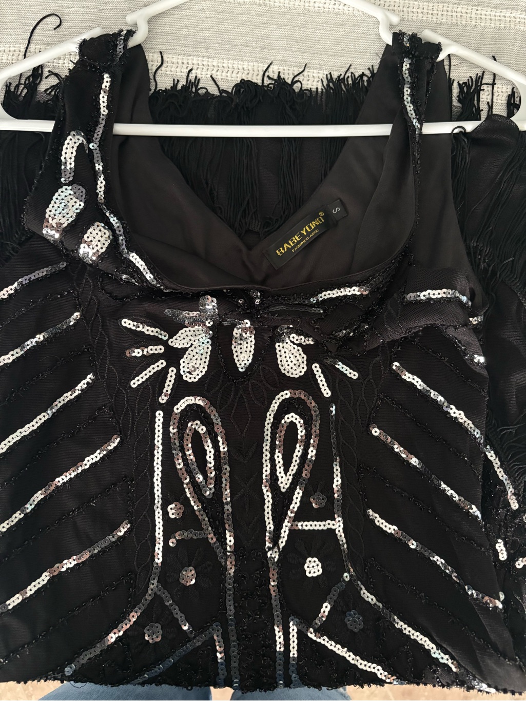 Black Sequin Fringe Midi Dress With Silver Accents — image 6 of 6